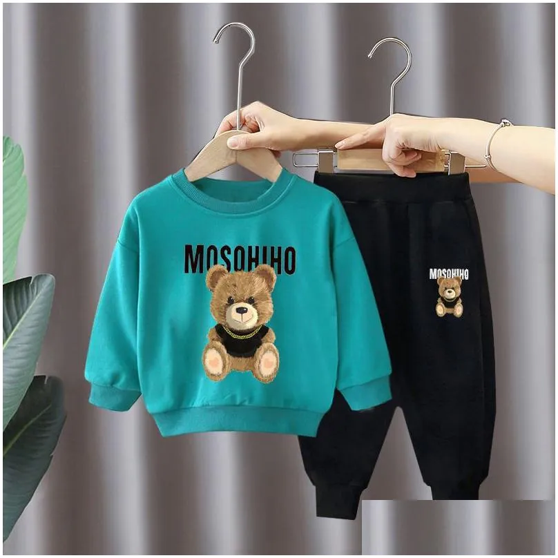 Clothing Sets Kids Clothes Spring And Autumn Suit Children S Cartoon Printed Hoodie Boys Girls Long Sleeve Pants Two Piece Set 230207 Dhfr7