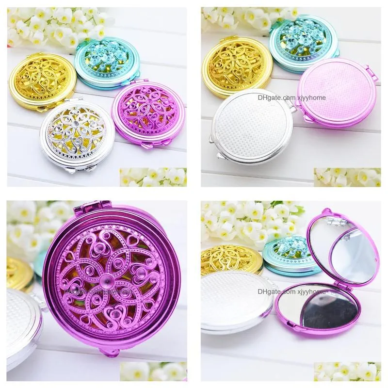 Mirrors 2021 Vintage Hand Pocket Mirror Mini Compact Girl Double-Side Folded Hollow Out Makeup Radomly Colors Drop Delivery Home Garde Dhsai