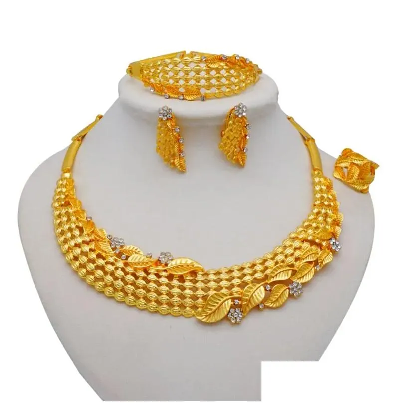 Earrings & Necklace Exquisite Dubai Gold Jewelry Set Nigerian Bridal Wedding For Woman Accessories Fashion African Beads Costume Drop Dhyou