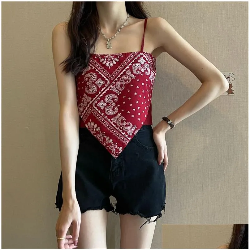 Women`S T-Shirt Womens 4 Colors T Shirt Fashion Casual Cashew Flower Sling Vest Summer Girl Scarf Ladies Outer Wear Tube Top Drop Deli Dhybu