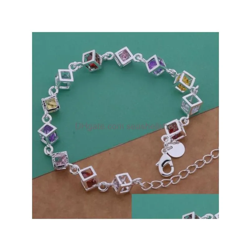 Chain Link Exquisite Sier Color Cz Colour Crystal Bracelet 2022 Fashion Women Square Daily Wear Jewelry Party Gift Drop Delivery Brac Dhgi1
