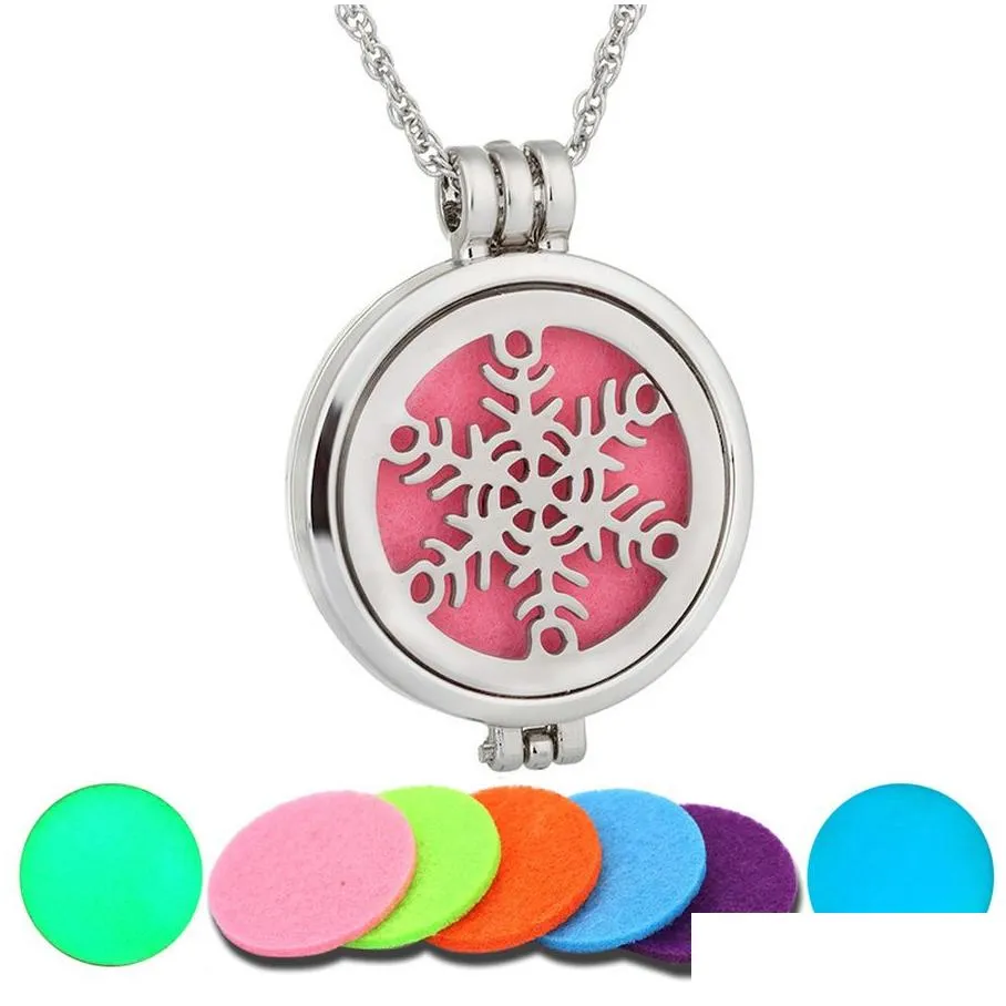 Other Jewelry Sets Tree Of Life Cross Snowflake Necklace Luminous Aromatherapy Stainless Steel Per Oil Diffuser Essential Necklaces P Dhs5M