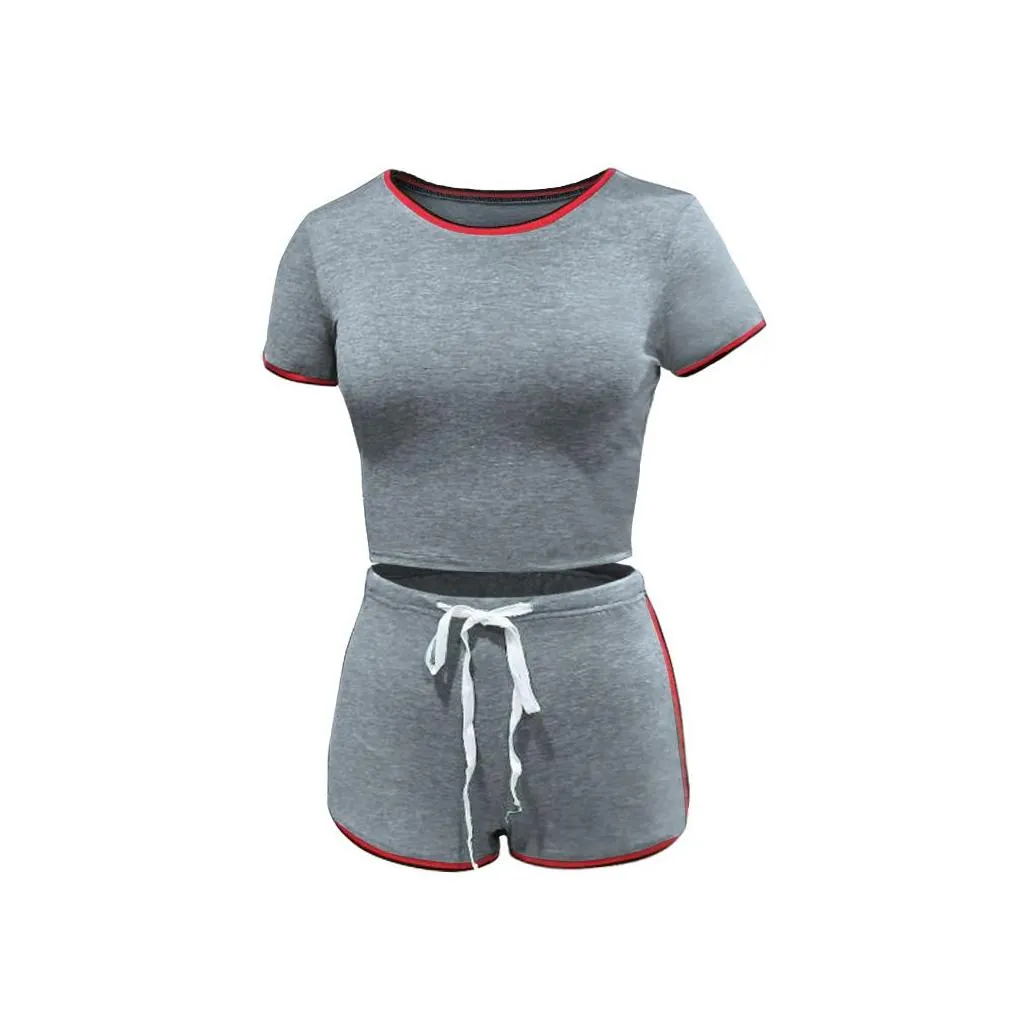 Women`S Tracksuits Womens 13 Colors Women 2Pcs Tracksuit Solid Color Stitching Casual Female Suit T Shirt Shorts Set Sport Elastic Dr Dhlqr