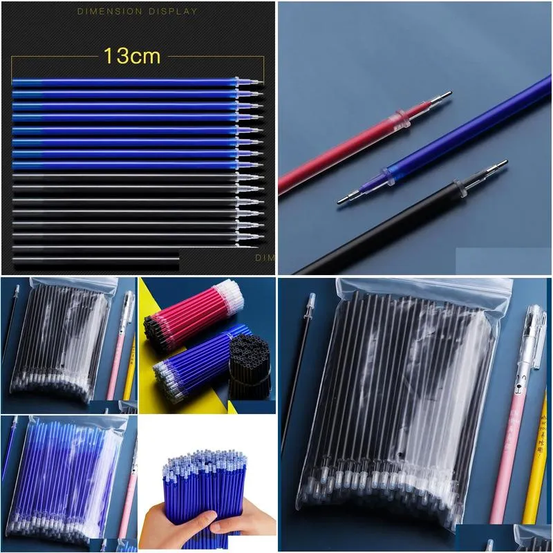 Refills Wholesale 100 Pcs/Set Office Signature Shool Gel Pen Refill Rod Magic Erasable Accessories 0.5Mm Blue Black Ink Writing Drop D Dh2Ry