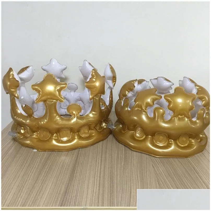 Party Favor Birthday Princess Hat Pvc Inflatable Toys Balloon Childrens Crown Queens Headband Gold Drop Delivery Dhn5H
