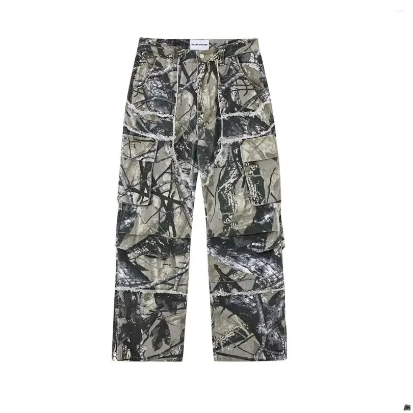 Men`S Pants Mens Jungle Camo Leaf Loose Straight Streetwear Men Cargo Vintage Drop Delivery Apparel Clothing Dh0Eh