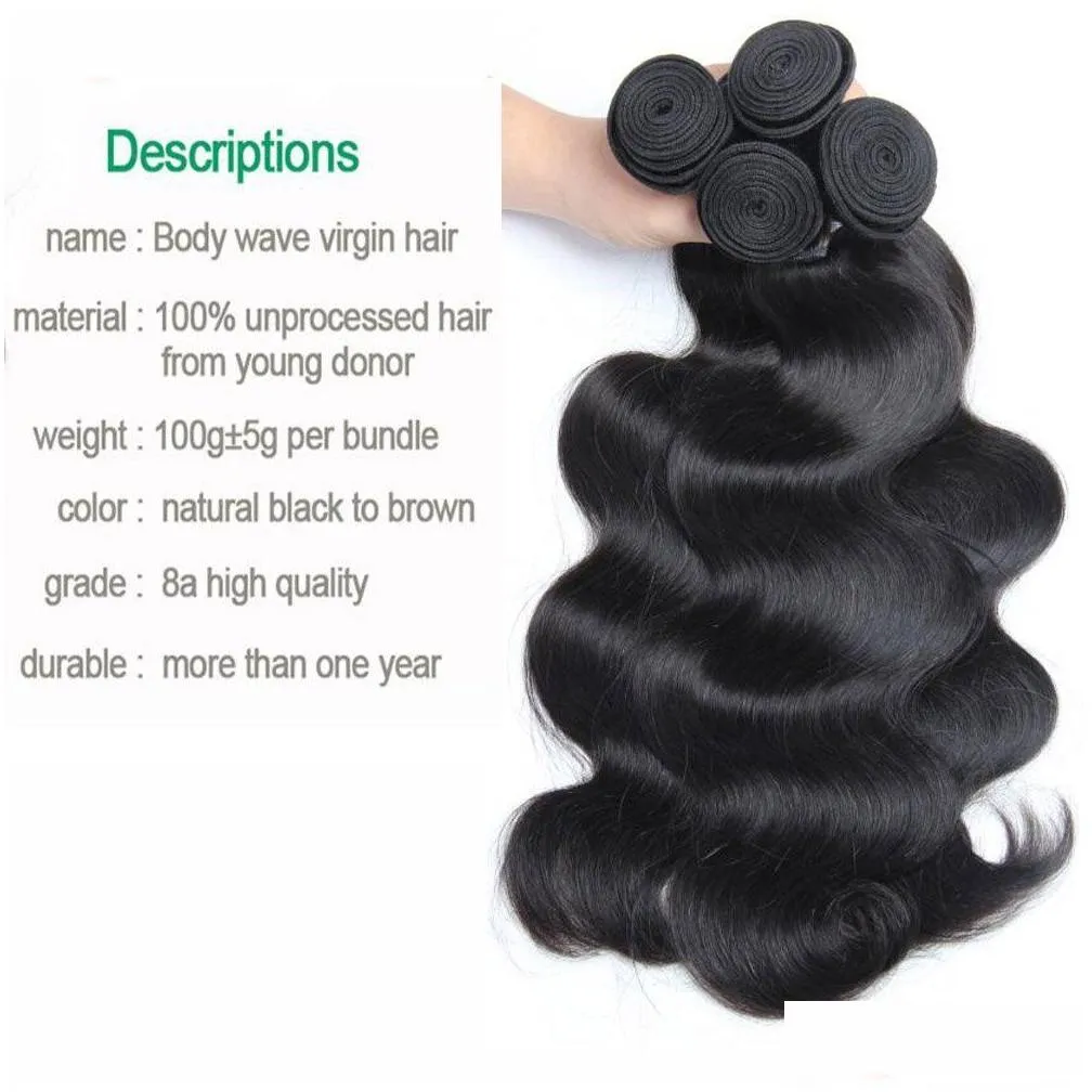 Hair Wefts Brazilian Human Remy Virgin Body Wave Weaves Unprocessed Extensions Natural Color 100G/Bundle Double 3Bundles/Lot Drop Del Dhse1