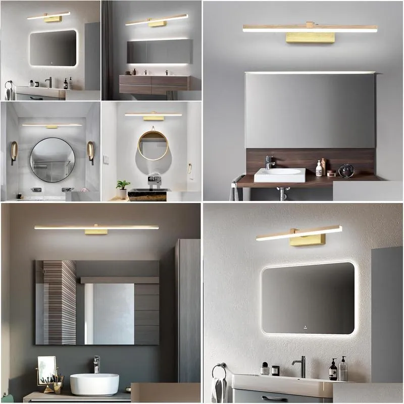 Wall Lamps 110/240V L40Cm 60Cm 80Cm Modern Art Decor Led Bathroom Mirror Light Brushed Gold Make Up Lamp Washroom Toilet Lighting Dro Dhbfh