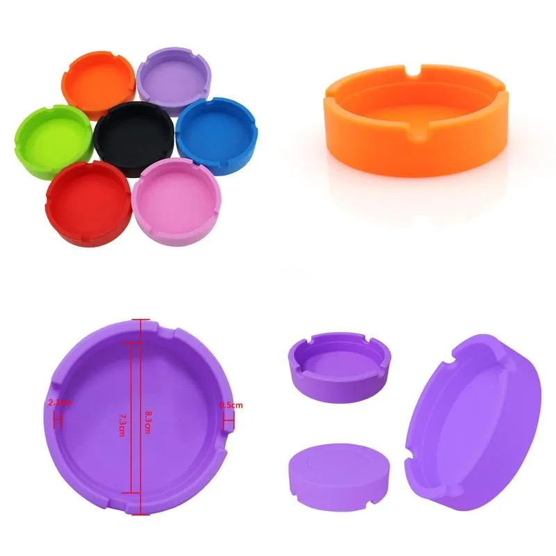 silicone ashtray creative round ashtray antishock smoke ash tray fashion environmental smoking accessories 7 colors