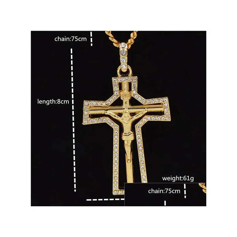 Pendant Necklaces Uodesign Hip Hop Iced Out Crystal Jesus Christ Piece Head Face Pendants Gold Chain For Men Jewelry5085495 Drop Deli Dhi7A
