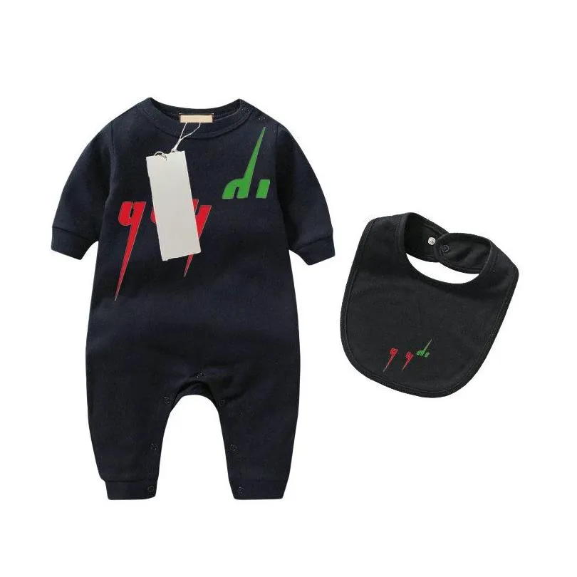 in stock designer baby clothes romper 100% cotton rompers infant boy girl letter costume overalls clothes jumpsuit kids bodysuit for babies bib 2-piece set