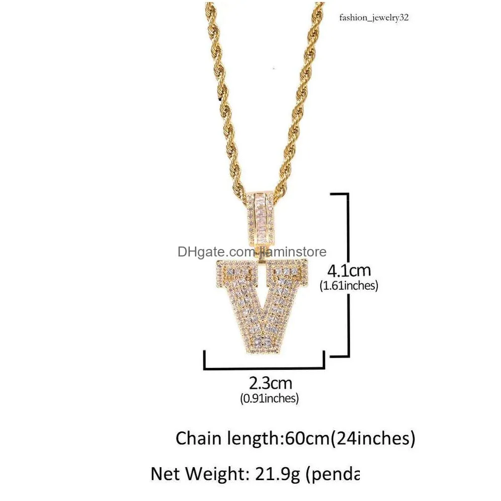 Pendant Necklaces Diamond Small Letter Fashion Mens And Womens Jewelry Gold Sterling Sier Cuban Link Chain Necklace Hip Hop Rock Drop Dhj41