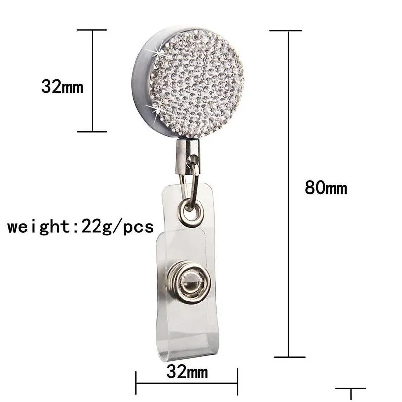 wholesale desk accessories diamond badge keychain pendant party favor retractable pull id badges holder with clip