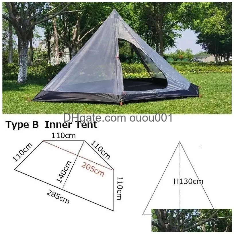 Tents And Shelters 3-4 Person Pyramid Tent Shelter Tralight Outdoor Cam Teepee With Snow Skirt Chimney Hole Hiking Backpacking Drop D Dhzip