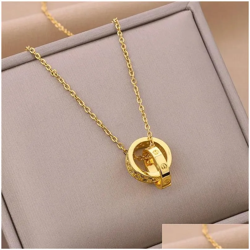 Chains Trendy Sweet Y Gold Color Stainless Steel Necklaces For Women Korean Fashion Female Pendant Clavicle Chain Jewelry Wholesale Dr Ot3S0