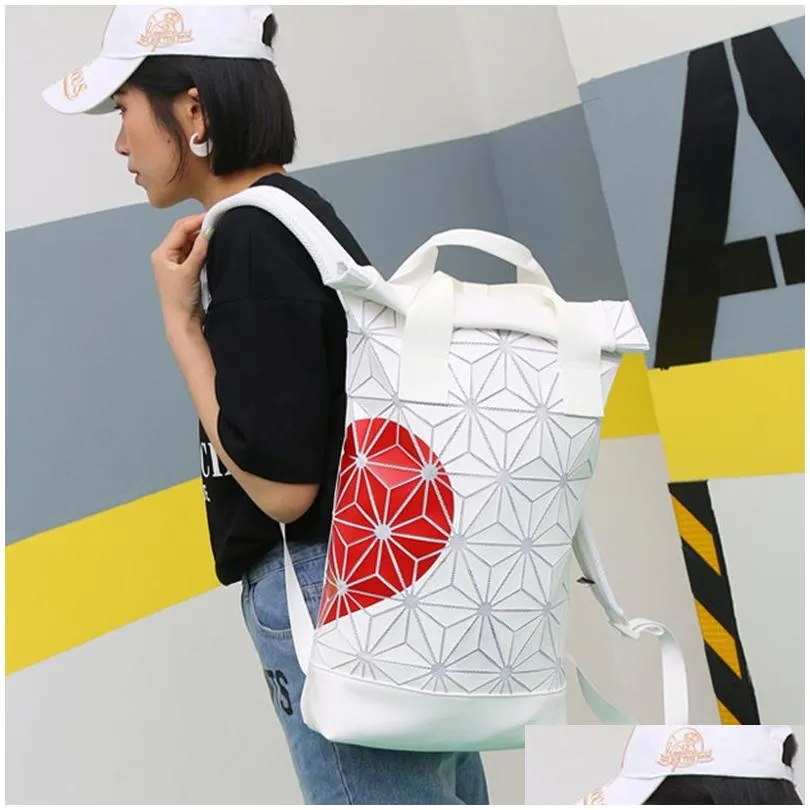 Fashion trend 3D Roll Top outdoor bag white Ash Pearl Backpack with red heart adjustable padded shoulder straps main zip