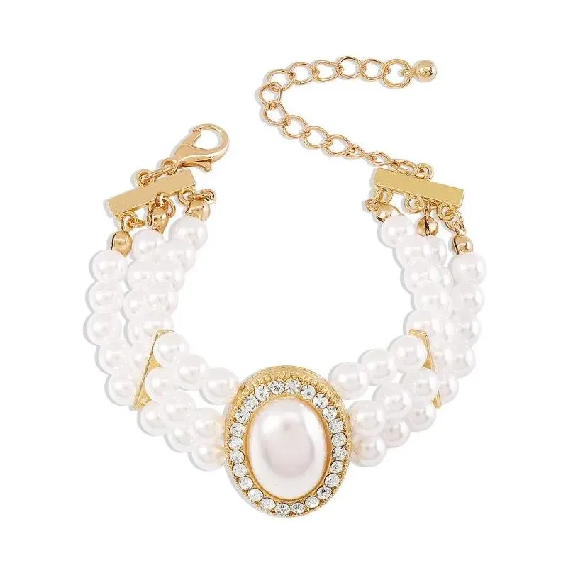 Beaded Strand Rhinestone Bead Wedding Bracelet For Women Temperament Luxury Mtilayer Imitation Pearl Bracelets Designer Jewelry Bangl Dhdkc