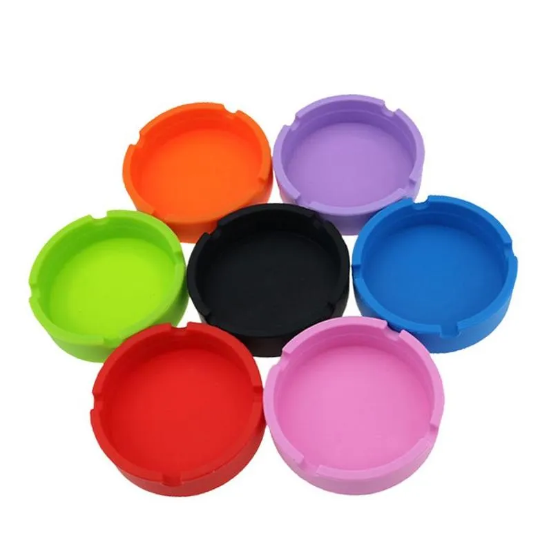 silicone ashtray creative round ashtray antishock smoke ash tray fashion environmental smoking accessories 7 colors