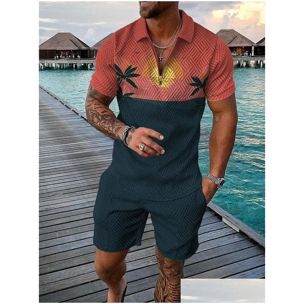 Men`S Polos Mens S Summer Hawaii 3D Print Shirts Shorts Sets Fashion Oversized Short Sleeve Shirt Pants Set Suits Man Tracksuit Clothi Otx1A