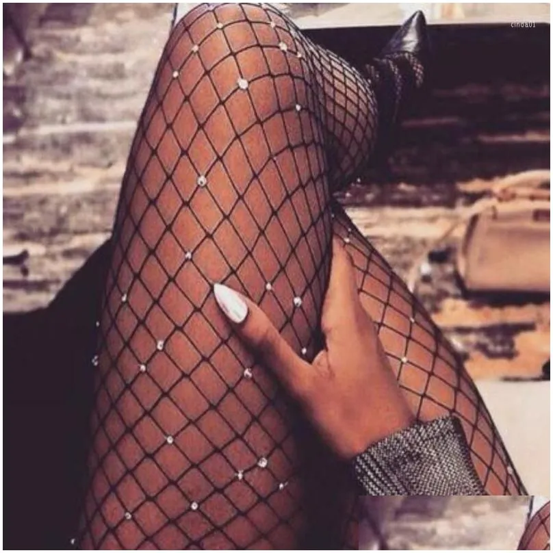 Socks & Hosiery Women Y Long Stockings Tights Rhinestone Mesh Fishnet Pantyhose Plus Size Bling Female Meias Collant Drop Delivery Ap Dhb5B