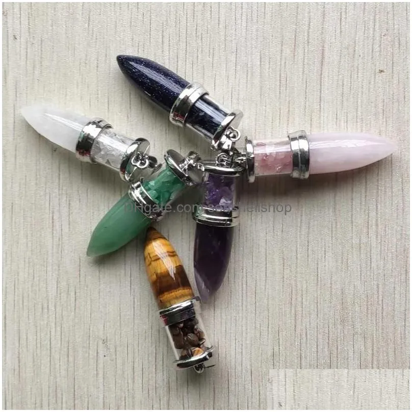 Pendant Necklaces Mix Natural Stone Wishing Bottle Cone Reiki Pendum Pendants For Women Men Jewelry 6Pcs/Lot Wholesale Drop Delivery Dhdqy