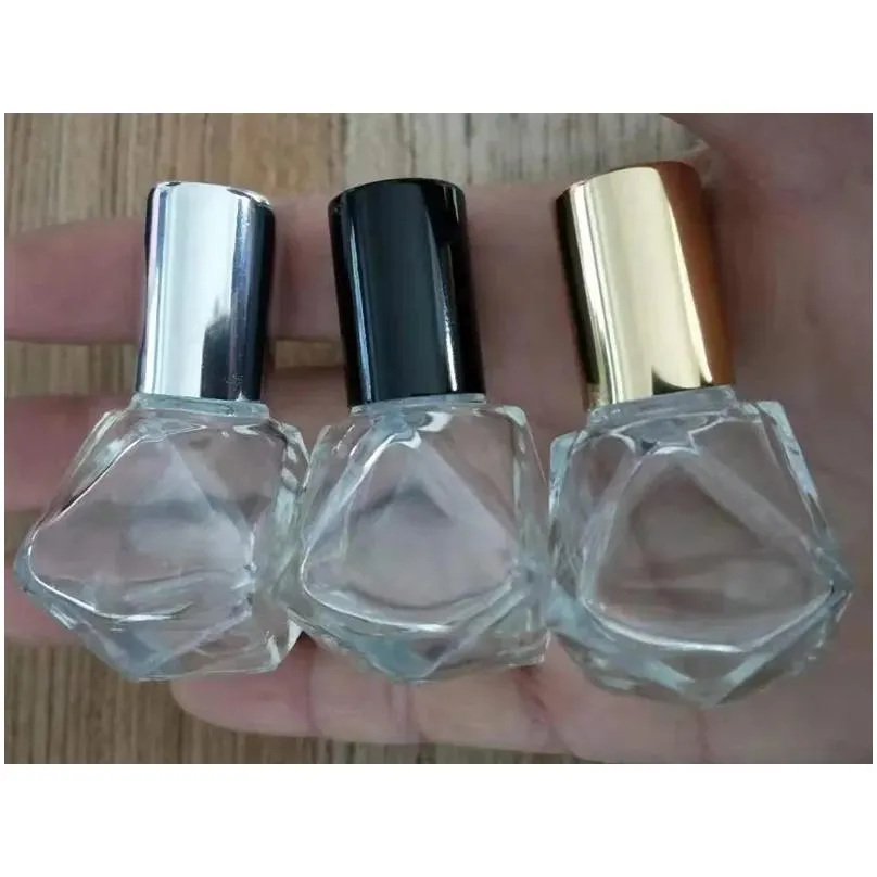 wholesale 8ml glass roll on bottles diamond shaped transparent essential oil perfume bottle portable travel cosmetics sub bottling