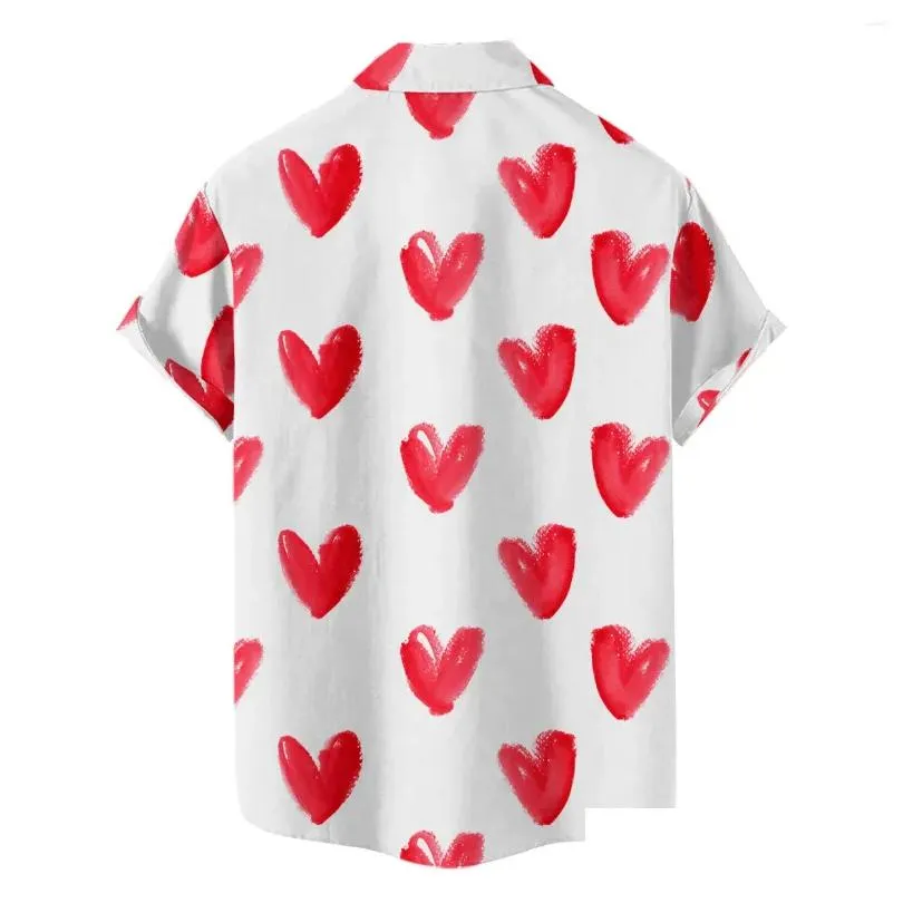 Men`S T-Shirts Mens T Shirts Heart Love Dots Print Men Shirt Summer Short Sleeve Blouse Button White Valentine Day Clothes Party Socia Dhjb5