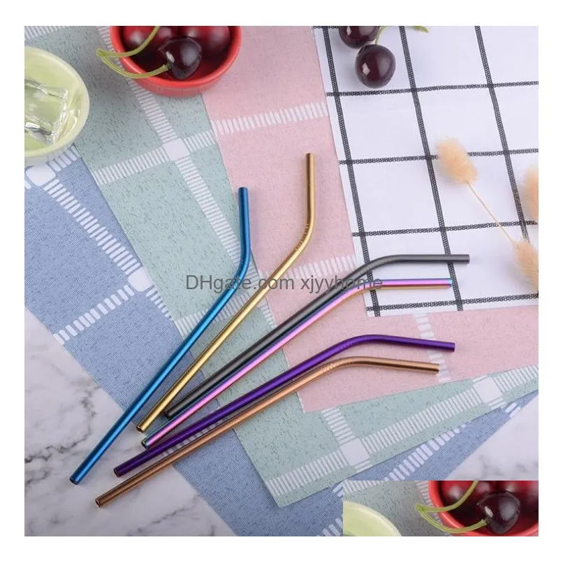 Drinking Straws Stainless Steel Sts Set Colorf Eco Friendly Reusable Metal With Cleaning Brush Party Bar Accessory Drop Delivery Home Dh9Eb