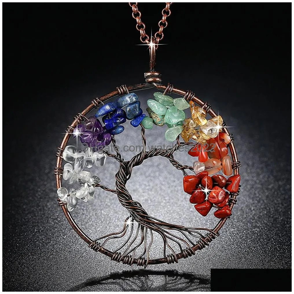 Pendant Necklaces Tree Of Life Owl Chakra Quartz Natural Stones Animal Charm Link Chain Necklace Fashion Women Colorf Crystal Jewelry Dhbx5