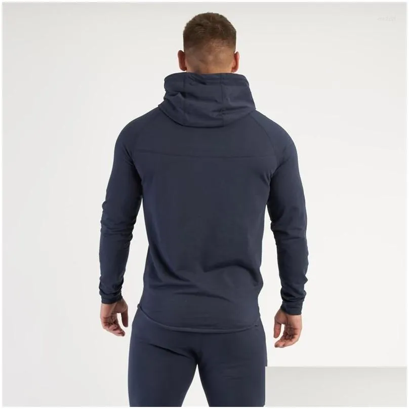 Men`S Tracksuits Mens Spring Autumn Cotton Fashion Suits Streetwear Casual Plover Hoodie Tops Zipper Pockets Slim Fit Trousers Drop D Dhjo1