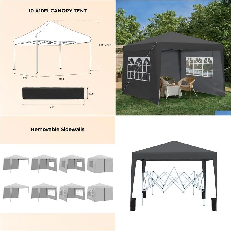 Arches, Arbours, Pergolas & Bridge Outdoor 10 X Ft  Up Gazebo Canopy With Removable Sidewall 2 Pcs Zipper Windows 4 Sand Bag And Dr Otqp9