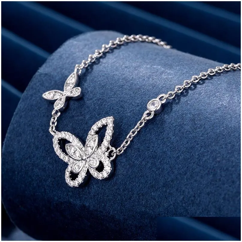 Chokers Top Quality 925 Sterling Sier Seiko Phantom Butterfly Necklace Fl Diamond Hollow Simple Temperament Light High Version Clavicl Ot1Uw