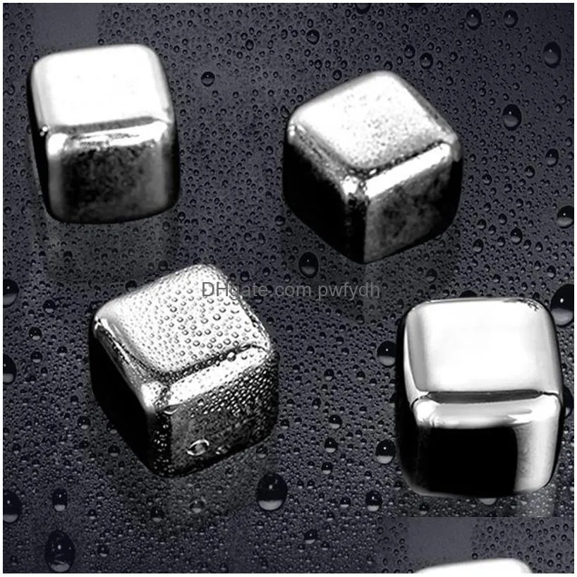 stainless steel whisky stones ice cubes glacier cooler stone whiskey rocks 8pc ice cube add1pcs clip ktv bar tools gga3590-2