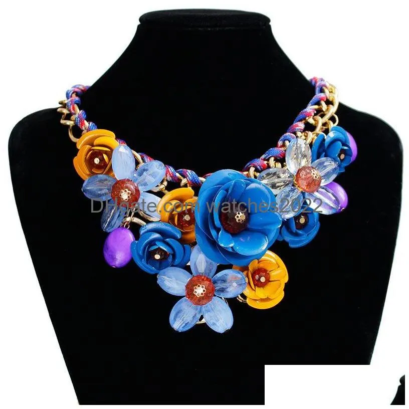 Beaded Necklaces Esigner Pendant Rose Flower Gemstone Resin Choker Statement Necklace For Women Wedding Party Gift Lady Drop Delivery Dhgzr