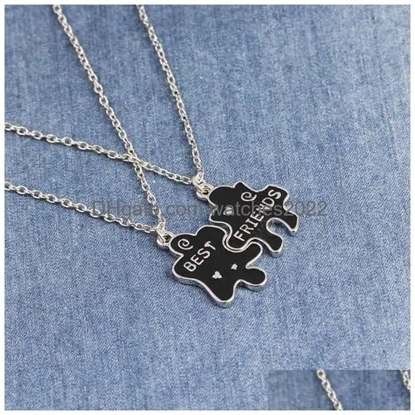 Pendant Necklaces Trendy Best Friends Necklace Geometric Puzzle For Women Sier Link Chain Bff Friendship Jewelry Choker Drop Delivery Dhy4C