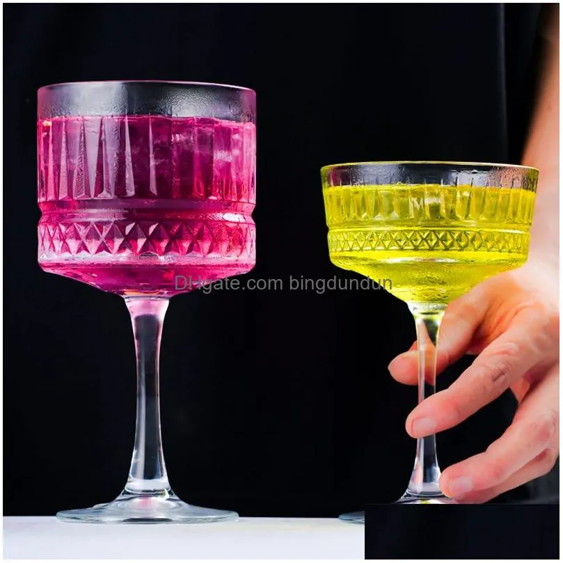 Wine Glasses 12Pcs Champagne Glass Carved Wide Mouth Martini Household Dessert Mug Cocktail Goblet 221124 Drop Delivery Dhlji