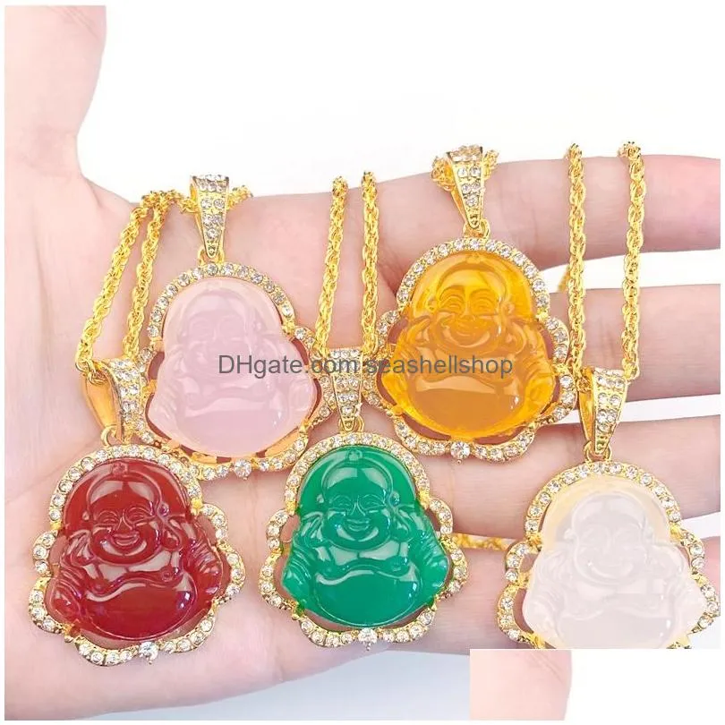 Pendant Necklaces Bling White Pink Buddha Necklace For Women Luxury Jewelry Buddah Exquisite Birthday Giftpendant Drop Delivery Dhrto
