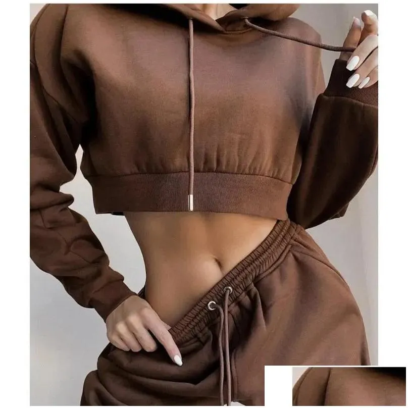 Women`S Tracksuits Womens Fashion Two Piece Sets Women Tracksuit Oversized Suit Autumn Trouser Suits Female Sweatshirt Solid Sports H Dhdzh