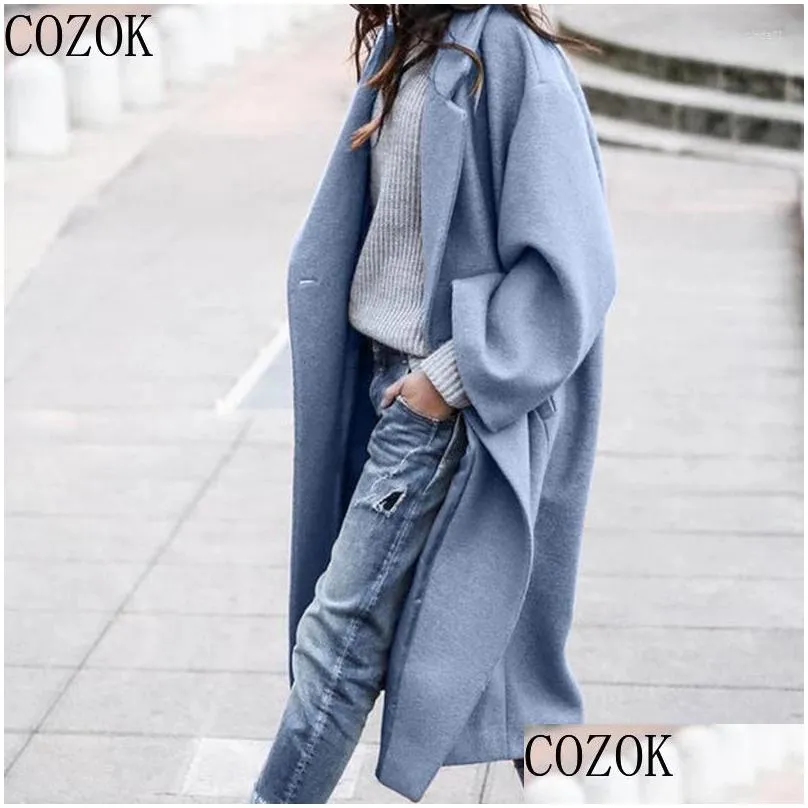 Women`S Wool & Blends Womens Winter Coat Leisure Long Pure Color Warm Kee Woolen Clothes Women Clothing Drop Delivery Apparel Outerwea Dh4Ay