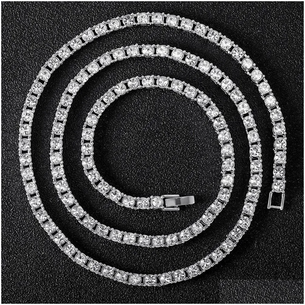 Tennis, Graduated New Classical 4Mm Tennis Chain Necklace Iced Out Bracelet Men Fashion Hip-Hop Jewelry Women 8/16/18/20/24/30Inch Cho Ot8Cr