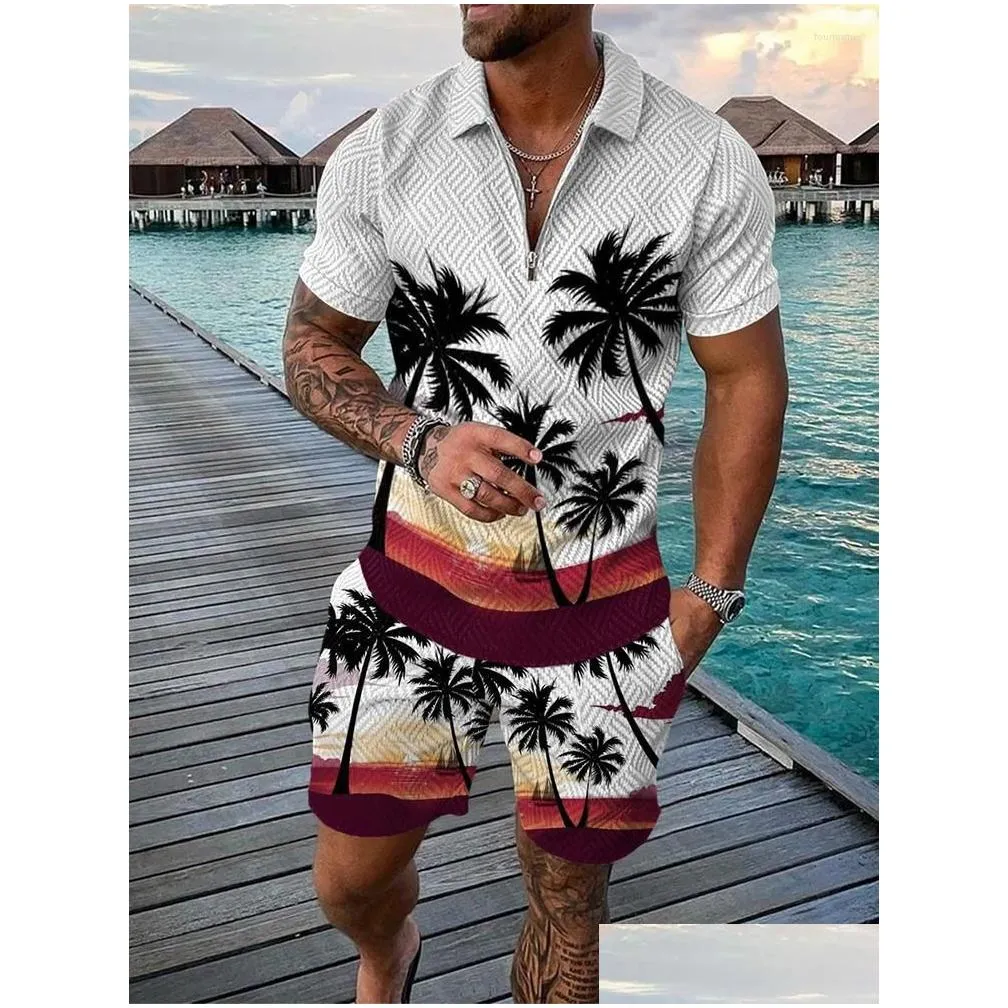 Men`S Polos Mens S Summer Hawaii 3D Print Shirts Shorts Sets Fashion Oversized Short Sleeve Shirt Pants Set Suits Man Tracksuit Clothi Otx1A