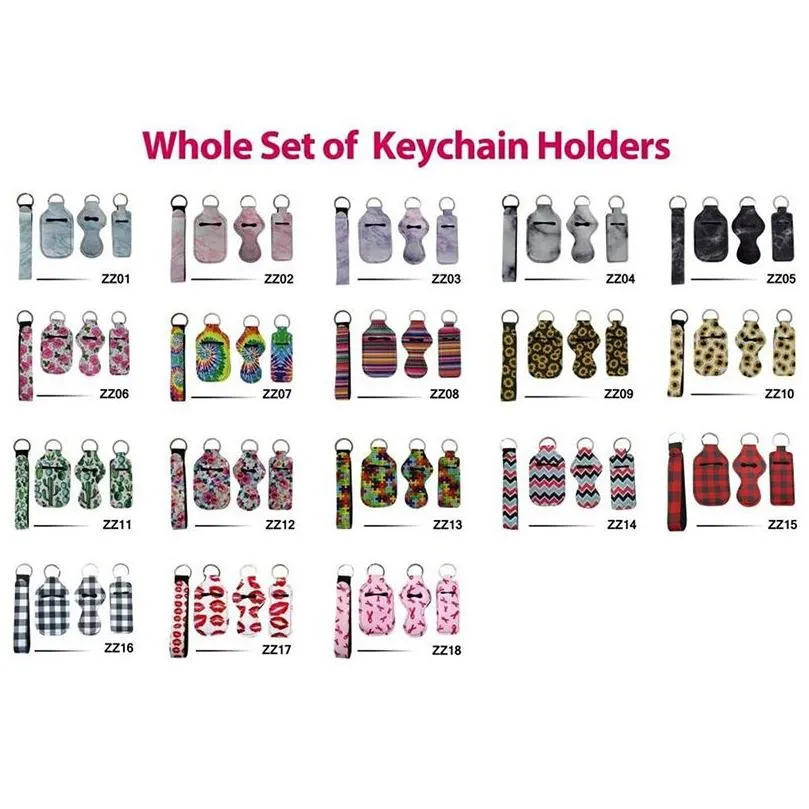 neoprene wristband keychain pendant set party favor hand sanitizer bottle holder fashion printing lipstick holder