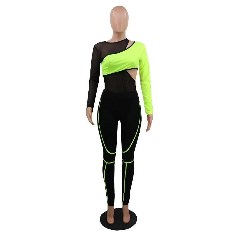Two Piece Dress 2 Joggers Set Women Mesh Work Tracksuit Outfits Sportswear Neon Clothing Matching Sets Jogging Femme Plus Size Drop D Dh6X3