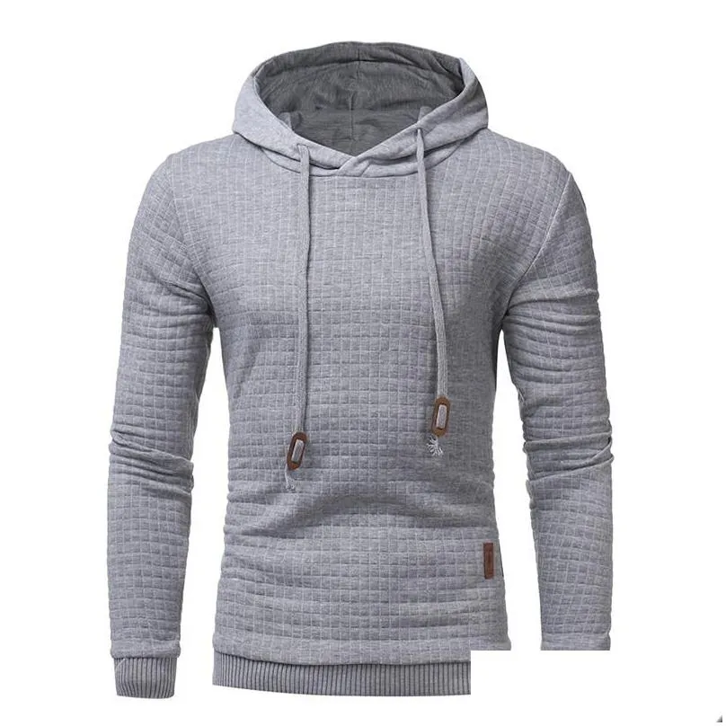 Men`S Hoodies & Sweatshirts Mens Plover Sweatshirt Long Sleeve Casual Comfortable Plaid Style Solid O-Neck Hooded Tops Drop Delivery Dhvgf