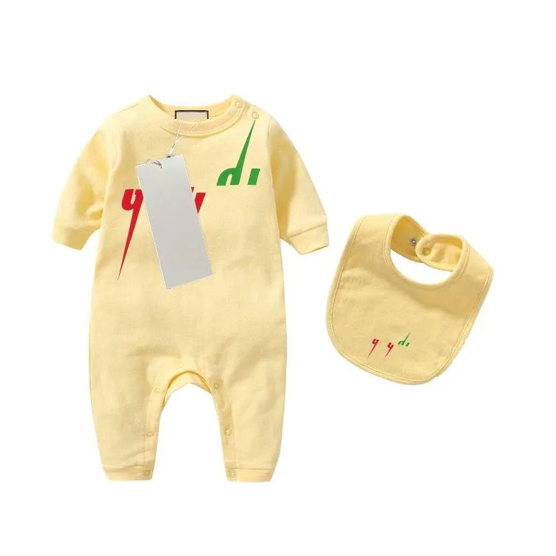 in stock designer baby clothes romper 100% cotton rompers infant boy girl letter costume overalls clothes jumpsuit kids bodysuit for babies bib 2-piece set