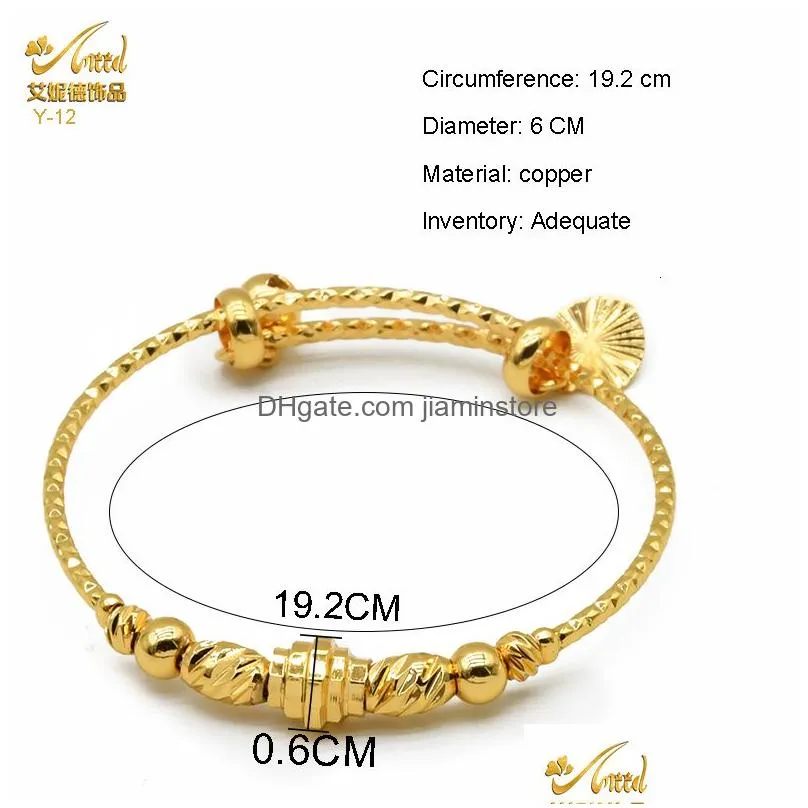 Bangle 2Pcs/Lot Dubai Aniid Gold Color Girls/Baby/Kids Charm Gypsophila Bracelet Bells Heart Jewelry Child Christmas S 230814 Drop De Dhtvu