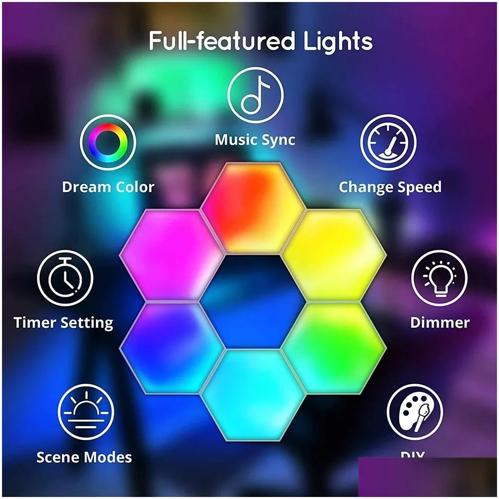 Wall Lamps Rgb Lamp Bluetooth Led Hexagon Light Indoor App Remote Control Night Computer Game Room Bedroom Bedside Decoration Drop Del Dhvty