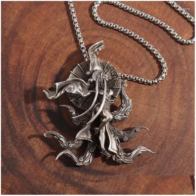 Pendant Necklaces Vintage Gothic Octopus Witch Figure Necklace For Men Women Hip Hop Punk Jewelry