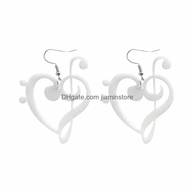 Dangle & Chandelier Simple Classic Black And White Heart Shape Music Notes Acrylic Earrings For Women Creative Fashion Jewelry Drop D Dhjlg