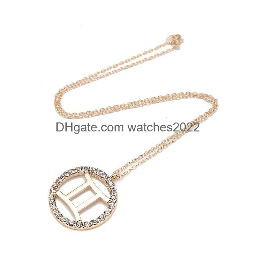 Pendant Necklaces 12 Zodiac Constellation Necklace Gold Chain Virgo Libra Scorpio Sagittarius Capricorn Iced Out Circle Diamond Gift J Dh8Bk